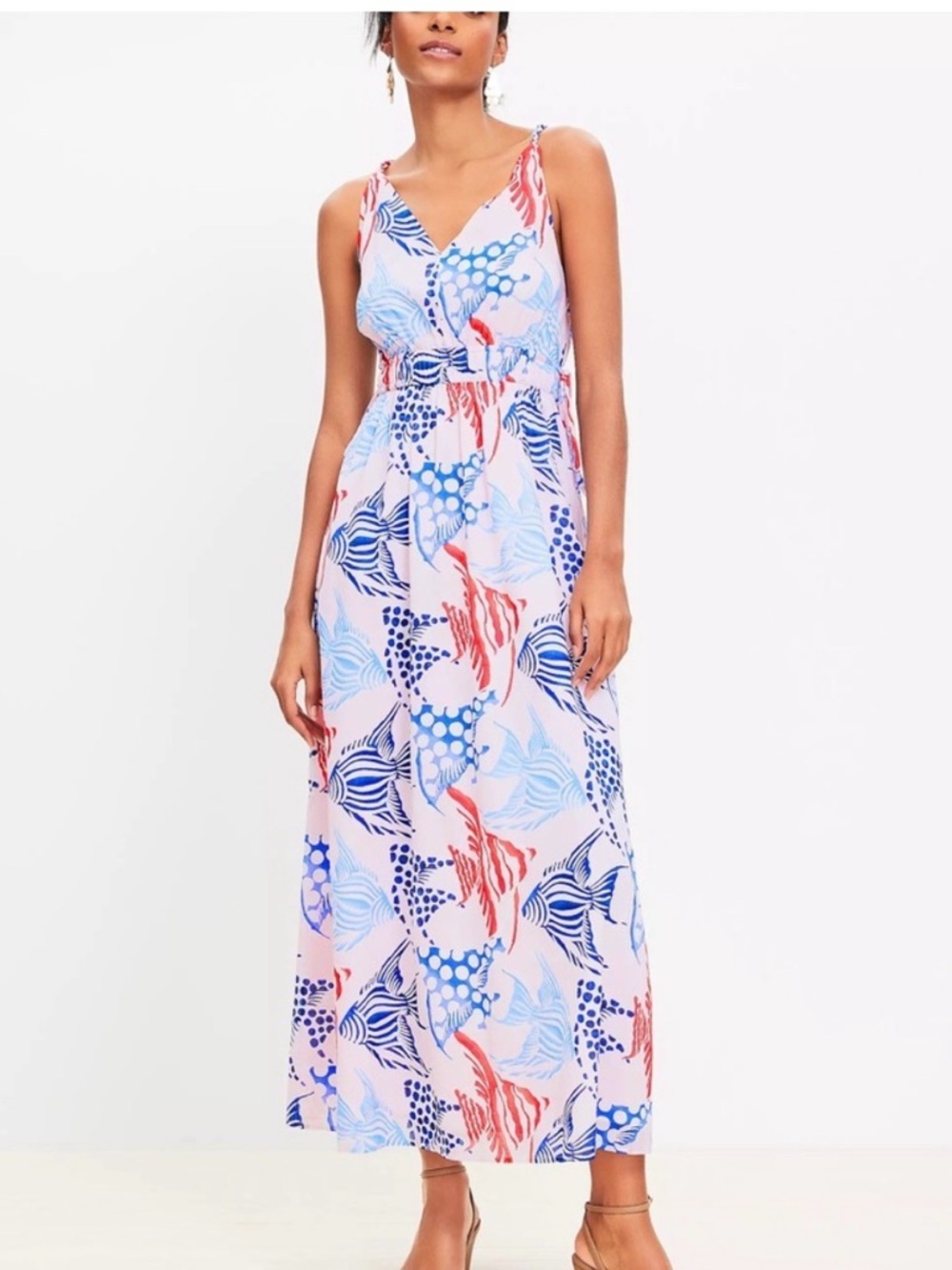 NWOT Ann Taylor LOFT fish maxi‎ dress spaghetti strap